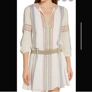 Alice & Olivia Long Sleeve Drop waist Dress Red Yellow Navy Tribal Embro…